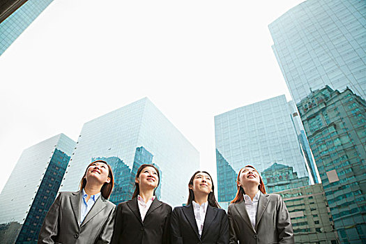 职业女性,站立,排列,摩天大楼,北京