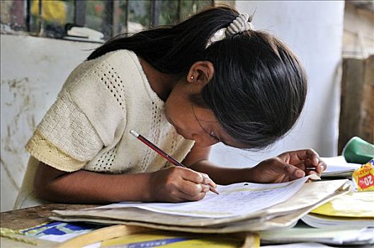 女孩,家庭作业,玻利维亚,南美