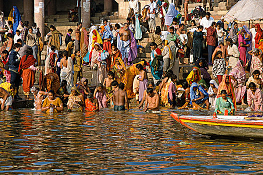 朝圣,洗,仪式,水,神圣,恒河,瓦腊纳西,北方邦,印度,亚洲