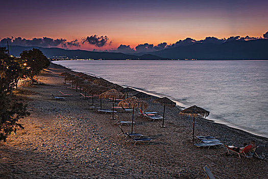 海滩,黄昏,克里特岛,希腊