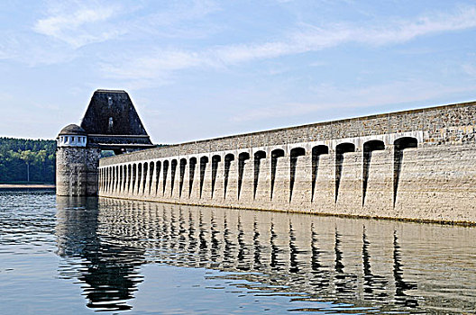 坝,屏障,墙壁,水库,北莱茵威斯特伐利亚,德国,欧洲