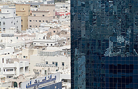 玻璃幕墙,特写,对比,历史,城镇,中心,迪拜,阿联酋,中东