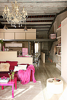 粉色,沙发,茶几,室内,厨房,区域