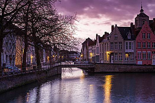 比利时,布鲁日,运河,建筑,黎明