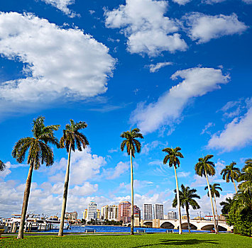 棕榈海滩,天际线,皇家,公园,桥,佛罗里达,美国