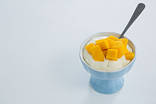 芒果,奶油,碗,白色背景,背景