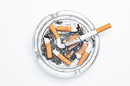 上方,燃烧,香烟,烟灰缸,白色背景,背景