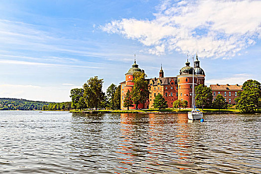 城堡,湖,瑞典,欧洲