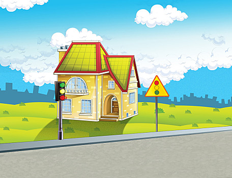 卡通,背景,城镇