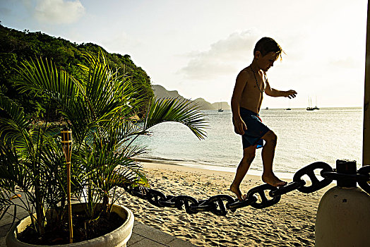 儿童,7岁,老,攀登,链子,圣文森,格林纳丁斯群岛,西印度群岛
