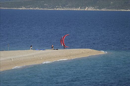 风筝冲浪手,金角湾,海滩,克罗地亚