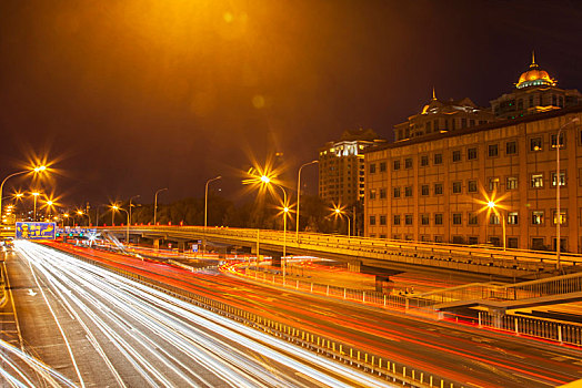 北京立交桥夜景,车流