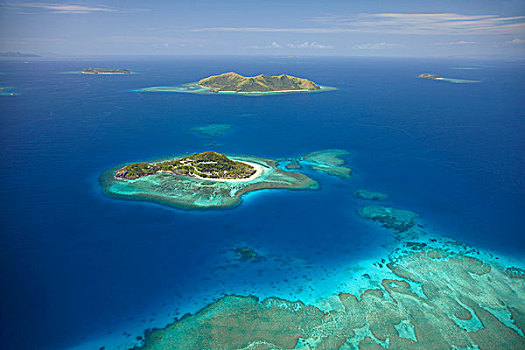岛屿,珊瑚礁,玛玛努卡群岛,斐济,南太平洋,俯视