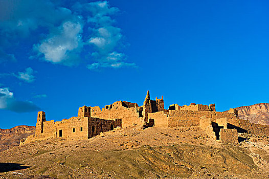 废弃,山,泥,砖,要塞,人,德拉河谷,南方,摩洛哥,非洲