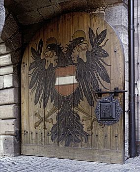 盾徽,纹章,标识,涂绘,大门,皇家,城堡,纽伦堡,巴伐利亚,德国,欧洲