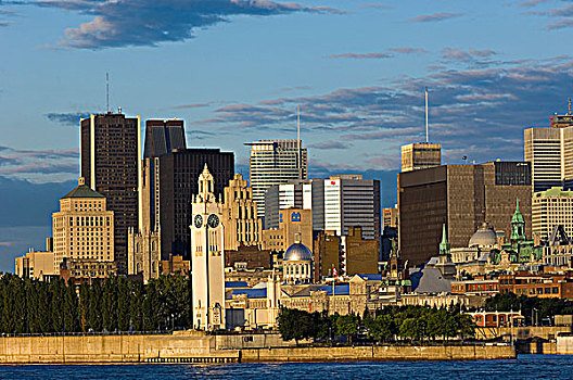 早晨,天际线,蒙特利尔老城,前景,劳伦斯河,蒙特利尔,魁北克,加拿大