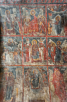 古老,壁画,墙壁,描写,生活,耶稣,巴拿吉亚,教堂,希腊正教,克里特岛,希腊,欧洲