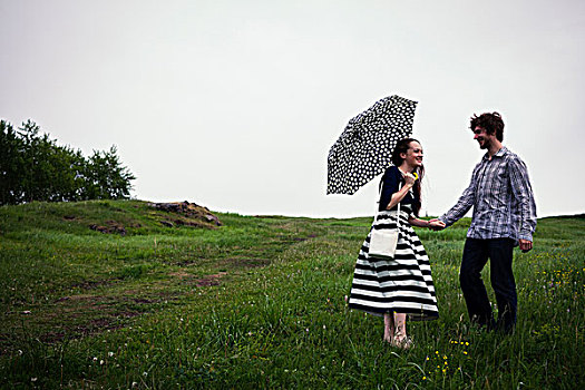 情侣,站立,地点,握手,少妇,拿着,伞