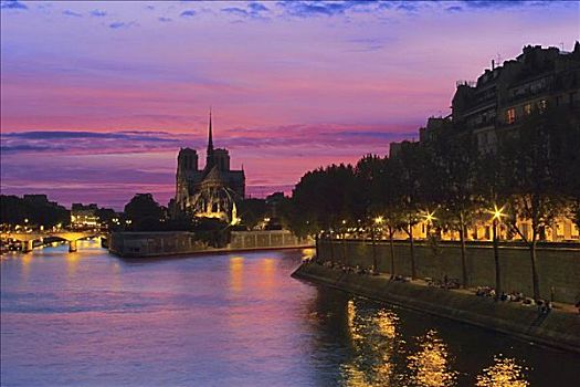 大教堂,水岸,塞纳河,巴黎,法国