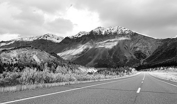 公路,顶峰,阿拉斯加山脉,秋天,秋季