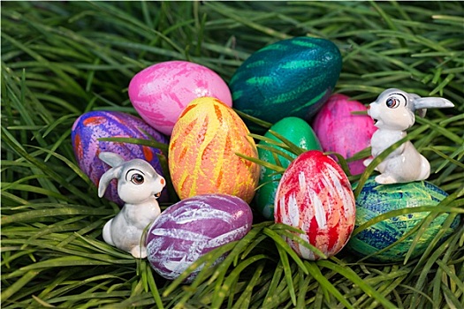 复活节兔子,蛋,草地,草,特写