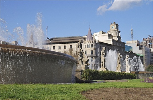 喷泉,建筑,加泰罗尼亚,巴塞罗那,西班牙