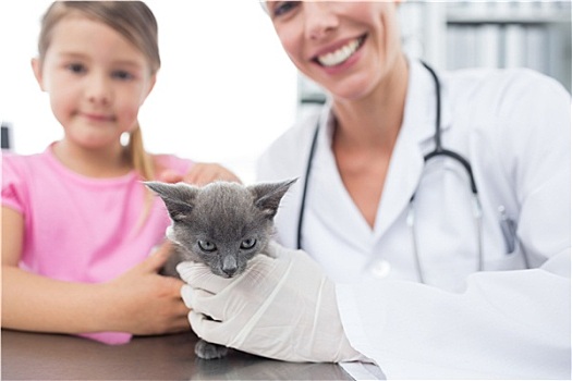 兽医,女孩,小猫,医院