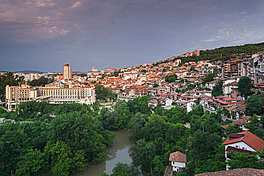保加利亚,中心,山,大特尔诺沃,新城,俯视图,黎明