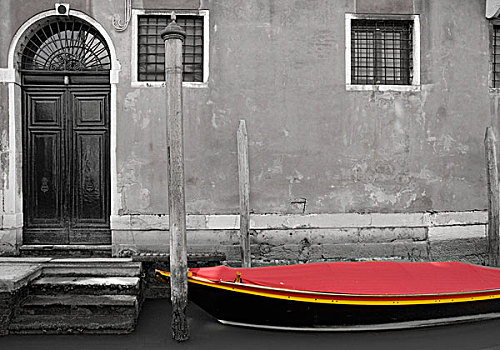 威尼斯,意大利,小船,红色,遮盖,运河