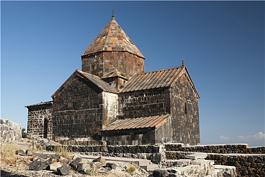 古老,亚美尼亚,教堂,湖
