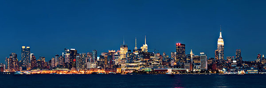 曼哈顿中城,天际线,黄昏,全景,上方,哈得逊河