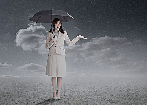 职业女性,拿着,伞,风暴,天气