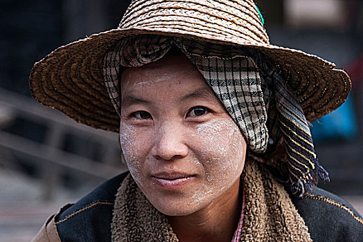 女人,特色,帽子,脸,头像,掸邦,缅甸,亚洲