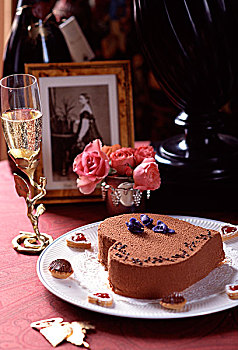 心形,巧克力蛋糕,香槟,情人节