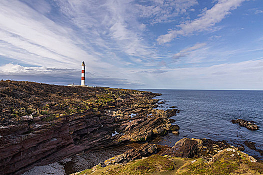 岩石海岸,靠近,灯塔,半岛,苏格兰,英国,欧洲
