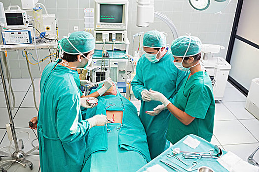俯拍,外科,操作,病人,手术室