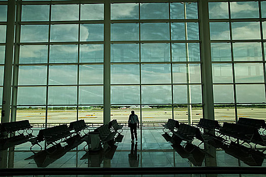 看穿,玻璃窗,决定,大,巨大,机场,巴塞罗那,西班牙,加泰罗尼亚,欧洲,控制,走
