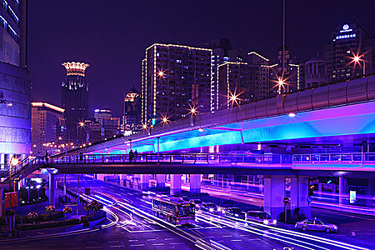 上海城市,道路,高架路,建筑,夜景