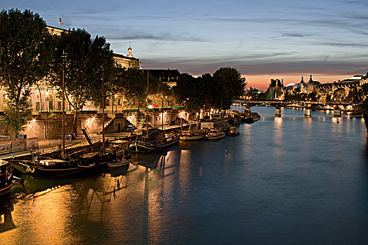 法国,巴黎,夜晚,赛纳河,河,码头