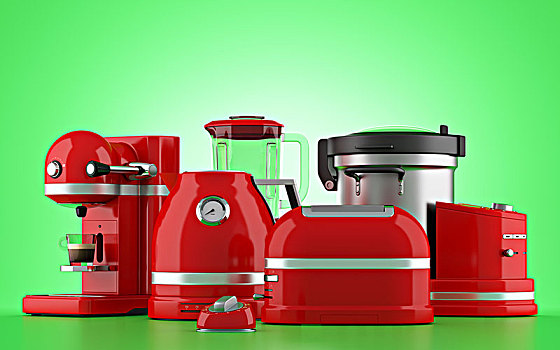 红色,炊具,隔绝,绿色背景,插画