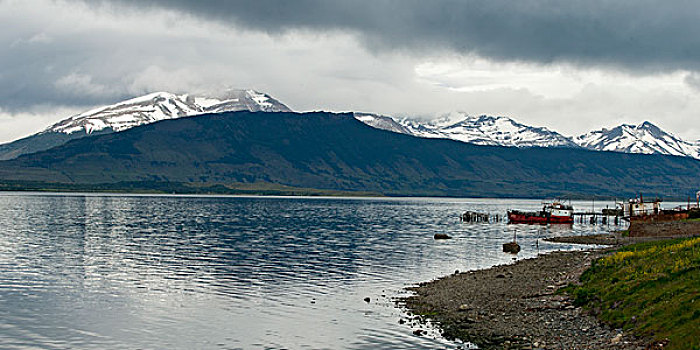 湖,山脉,背景,波多黎各,巴塔哥尼亚,智利