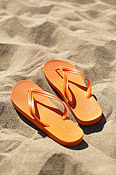 橙色,人字拖鞋,海滩