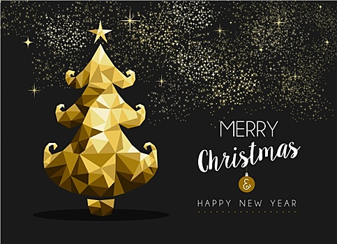圣诞快乐,新年快乐,金色,松树,低