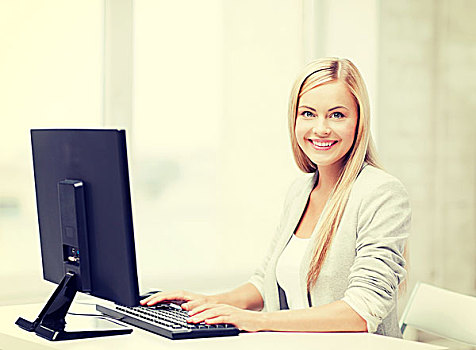 微笑,职业女性,电脑