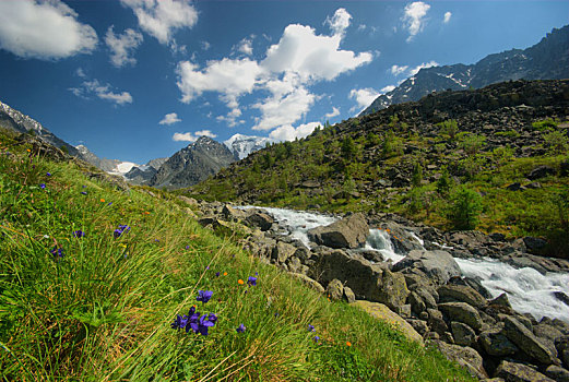 山,河,水流,峡谷,石头,岩石,陆地,靠近,漂亮,山景