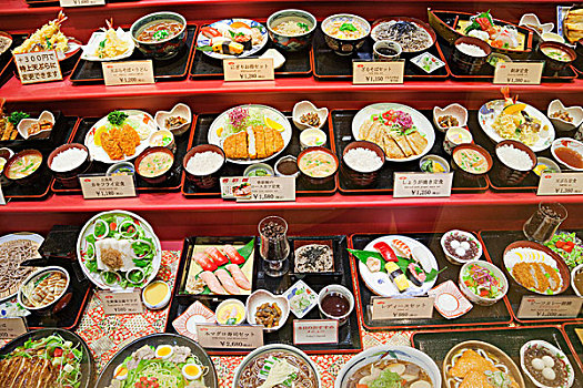 日本,东京,餐馆,橱窗展示,塑料制品,食物