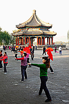 中国,北京,颐和园,公园,女人,练习,爱好者