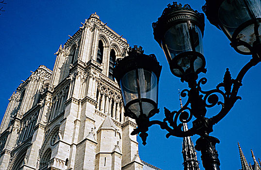 法国,巴黎,巴黎圣母院,大教堂,路灯