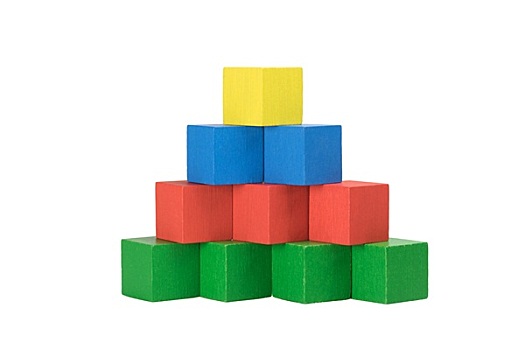 金字塔,木质,彩色,立方体,隔绝,白色背景