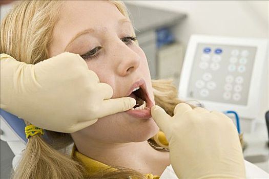牙科护士,清洁,牙齿,牙线